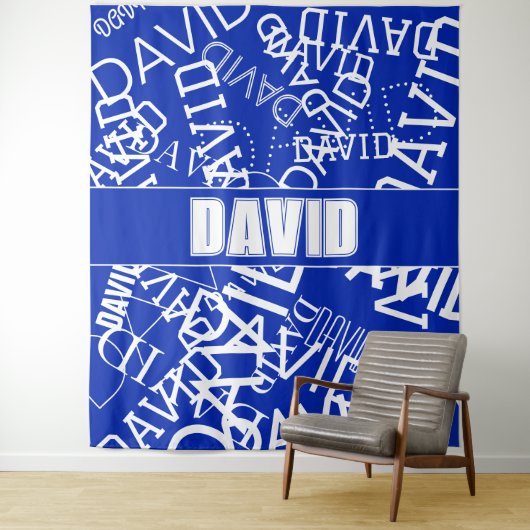 Voeg een naam, naam collage In blauw & wit Wandkleed (In situ)