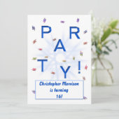 Voeg een naam, partijuitnodiging, in blauw voor ee kaart (Staand voorkant)