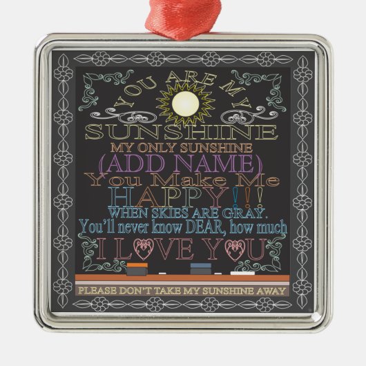 Voeg een Naam Sunshine Chalkboard toe Metalen Ornament (Voorkant)