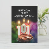 Voeg een naam toe, 101st Birthday Party Invitation Kaart (Staand voorkant)