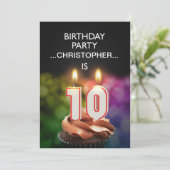 Voeg een naam toe, 10th Birthday Party Uitnodiging (Staand voorkant)