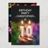 Voeg een naam toe, 10th Birthday Party Uitnodiging (Voorkant / Achterkant)