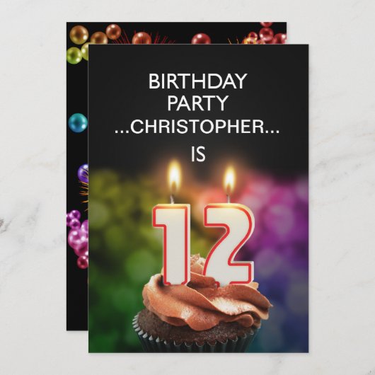 Voeg een naam toe, 12e verjaardag Uitnodiging (Voorkant / Achterkant)