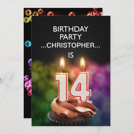 Voeg een naam toe, 14e verjaardag Uitnodiging (Voorkant / Achterkant)