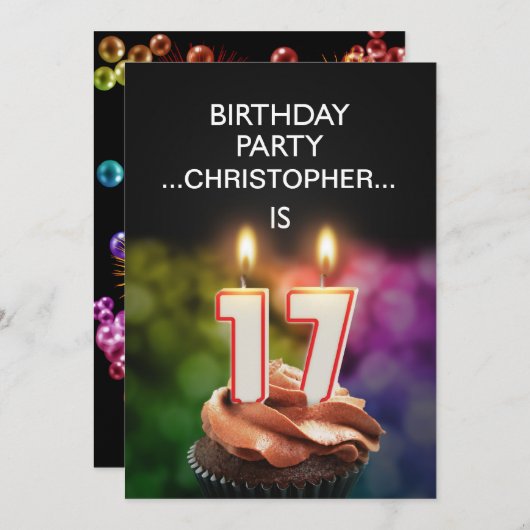 Voeg een naam toe, 17e verjaardag Uitnodiging (Voorkant / Achterkant)