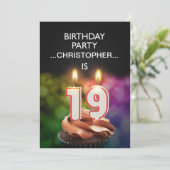 Voeg een naam toe, 19th Birthday party Uitnodiging (Staand voorkant)