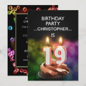 Voeg een naam toe, 19th Birthday party Uitnodiging (Voorkant / Achterkant)