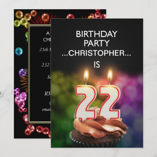 Voeg een naam toe, 22e verjaardag Uitnodiging (Voorkant / Achterkant)
