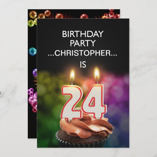 Voeg een naam toe, 24e verjaardag Uitnodiging (Voorkant / Achterkant)
