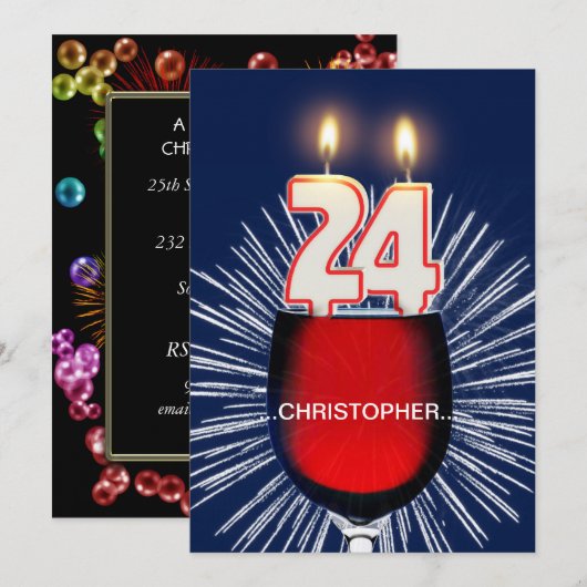 Voeg een naam toe, 24e verjaardag Uitnodiging, wij Kaart (Voorkant / Achterkant)