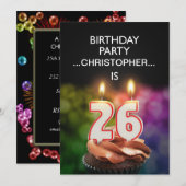 Voeg een naam toe, 26th Birthday party Uitnodiging (Voorkant / Achterkant)