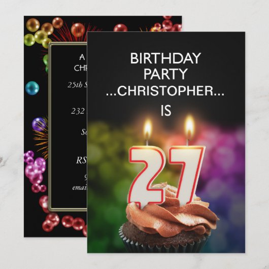 Voeg een naam toe, 27th Birthday party Uitnodiging (Voorkant / Achterkant)