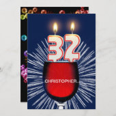 Voeg een naam toe, 32e verjaardagsfeestje Uitnodig Kaart (Voorkant / Achterkant)