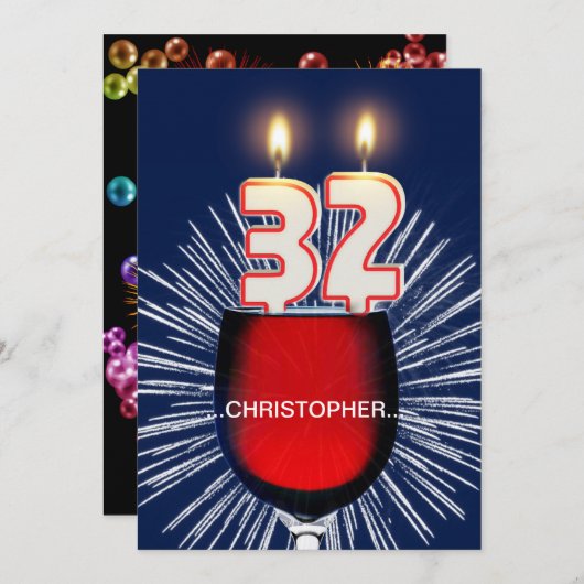 Voeg een naam toe, 32e verjaardagsfeestje Uitnodig Kaart (Voorkant / Achterkant)