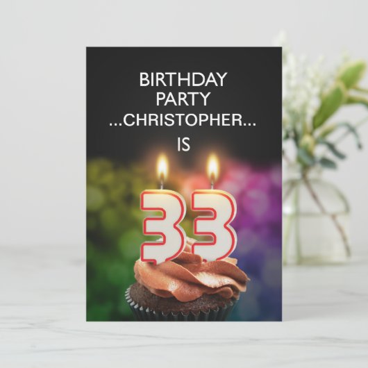 Voeg een naam toe, 33rd Birthday party Uitnodiging (Staand voorkant)