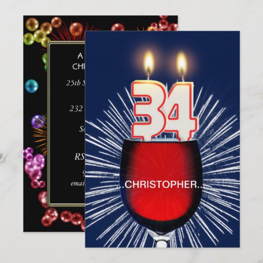 Voeg een naam toe, 34e verjaardag Uitnodiging, wij Kaart (Voorkant / Achterkant)