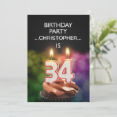Voeg een naam toe, 34th Birthday party Uitnodiging (Staand voorkant)