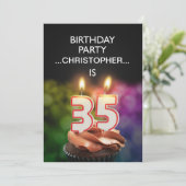 Voeg een naam toe, 35th Birthday party Uitnodiging (Staand voorkant)