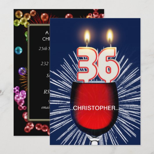 Voeg een naam toe, 36e verjaardagsfeest Uitnodigin Kaart (Voorkant / Achterkant)
