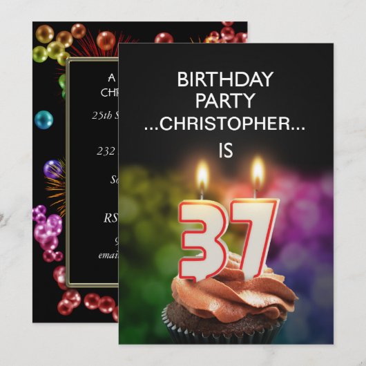 Voeg een naam toe, 37th Birthday Party Uitnodiging (Voorkant / Achterkant)