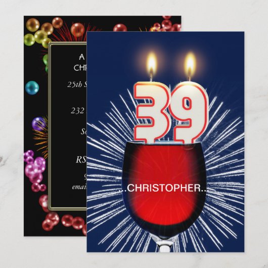 Voeg een naam toe, 39e verjaardagsfeestje Uitnodig Kaart (Voorkant / Achterkant)