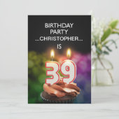 Voeg een naam toe, 39th Birthday party Uitnodiging (Staand voorkant)