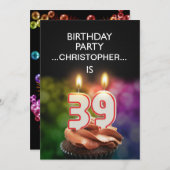 Voeg een naam toe, 39th Birthday party Uitnodiging (Voorkant / Achterkant)