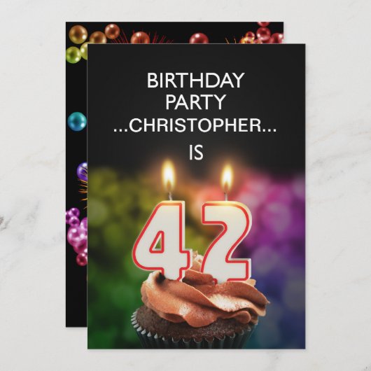 Voeg een naam toe, 42e verjaardag Uitnodiging (Voorkant / Achterkant)