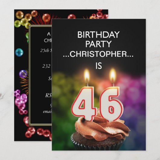 Voeg een naam toe, 46ste verjaardag Uitnodiging (Voorkant / Achterkant)