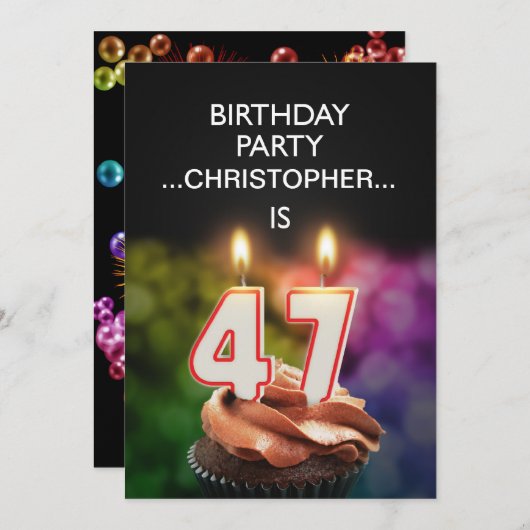 Voeg een naam toe, 47th Birthday party Uitnodiging (Voorkant / Achterkant)