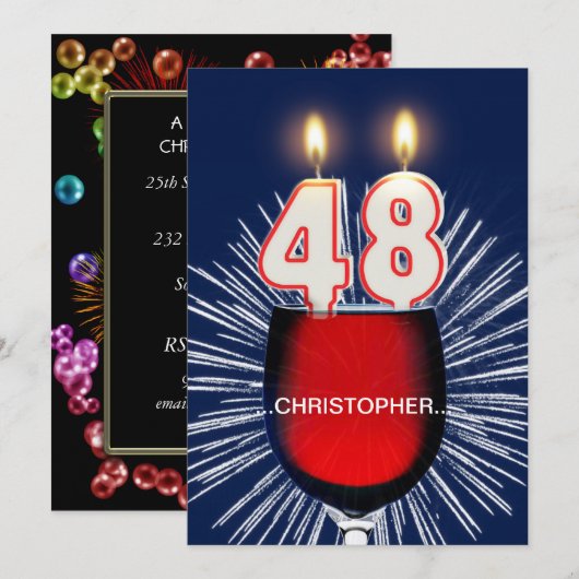 Voeg een naam toe, 48e verjaardagsfeestje Uitnodig Kaart (Voorkant / Achterkant)
