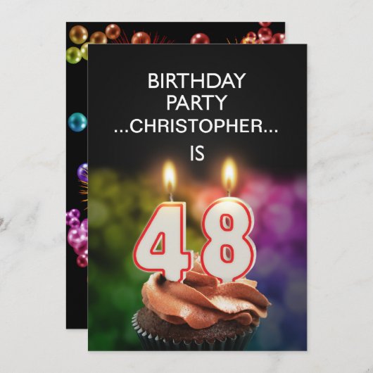 Voeg een naam toe, 48th Birthday party Uitnodiging (Voorkant / Achterkant)
