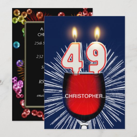 Voeg een naam toe, 49e verjaardag Uitnodiging, wij Kaart (Voorkant / Achterkant)