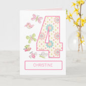 Voeg een naam toe, 4e verjaardag met insecten en v kaart (Gele Bloem)