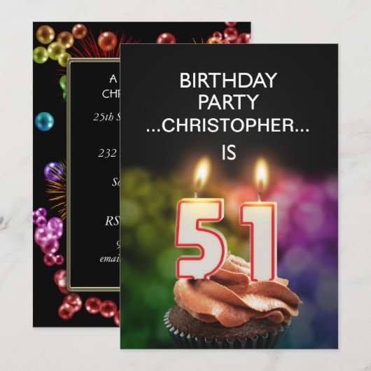 Voeg een naam toe, 51ste verjaardag Uitnodiging (Voorkant / Achterkant)