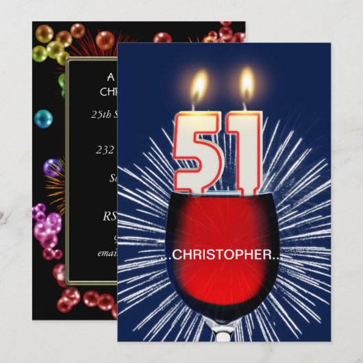 Voeg een naam toe, 51ste verjaardag Uitnodiging, w Kaart (Voorkant / Achterkant)