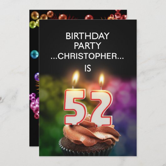 Voeg een naam toe, 52ste verjaardag Uitnodiging (Voorkant / Achterkant)