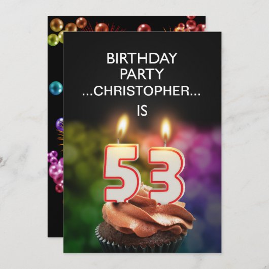 Voeg een naam toe, 53ste verjaardag Uitnodiging (Voorkant / Achterkant)