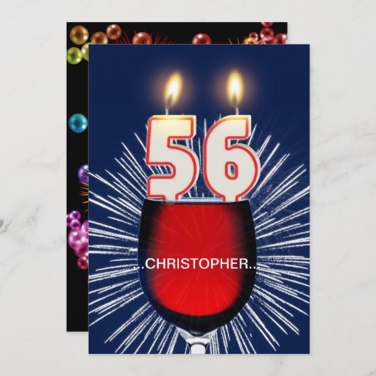 Voeg een naam toe, 56ste verjaardag Uitnodiging, w Kaart (Voorkant / Achterkant)