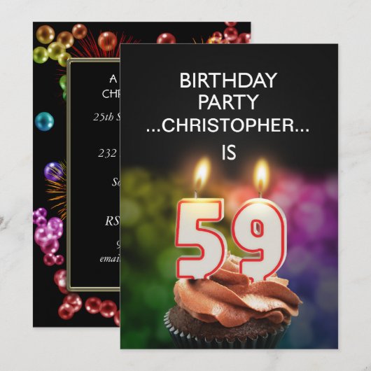 Voeg een naam toe, 59ste verjaardag Uitnodiging (Voorkant / Achterkant)