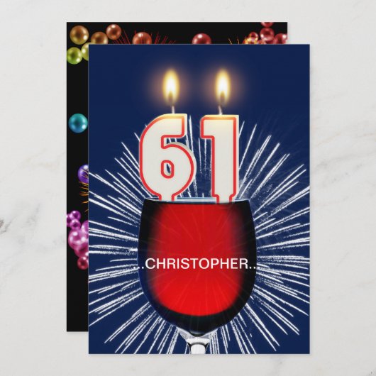Voeg een naam toe, 61e Verjaardagsfeest Uitnodigin Kaart (Voorkant / Achterkant)