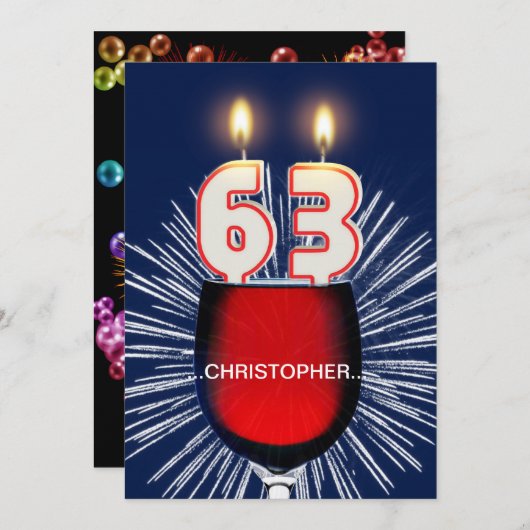 Voeg een naam toe, 63ste verjaardag Uitnodiging, w Kaart (Voorkant / Achterkant)