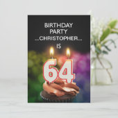 Voeg een naam toe, 64th Birthday party Uitnodiging (Staand voorkant)