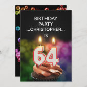 Voeg een naam toe, 64th Birthday party Uitnodiging (Voorkant / Achterkant)