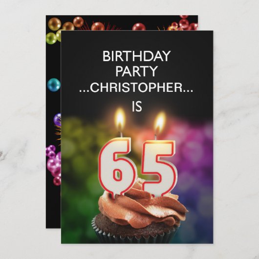 Voeg een naam toe, 65e verjaardag Uitnodiging (Voorkant / Achterkant)