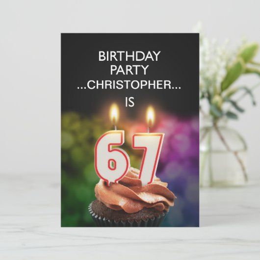 Voeg een naam toe, 67th Birthday party Uitnodiging (Staand voorkant)