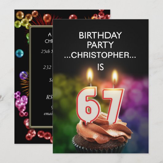 Voeg een naam toe, 67th Birthday party Uitnodiging (Voorkant / Achterkant)
