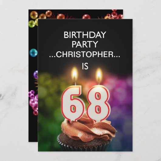 Voeg een naam toe, 68th Birthday party Uitnodiging (Voorkant / Achterkant)