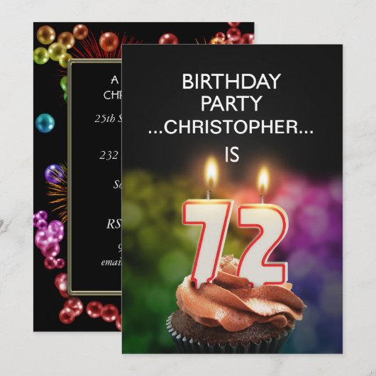 Voeg een naam toe, 72e verjaardag Uitnodiging (Voorkant / Achterkant)