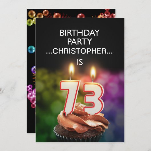 Voeg een naam toe, 73rd Birthday party Uitnodiging (Voorkant / Achterkant)